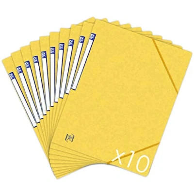 Afbeelding van Oxford TopFile+ verzamelmappen, karton, zonder kleppen, met elastiek, formaat A4, geel, 10 stuks