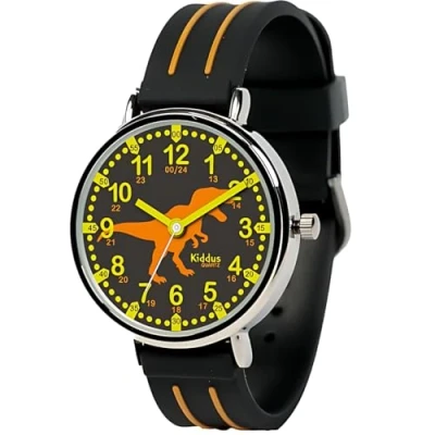Afbeelding van Kiddus Time Teacher Classic Horloge trex black and orange voor kinderen, Maat: One Size, T rex