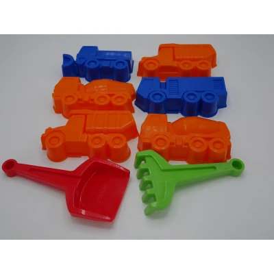 Afbeelding van Dinotoys, Strandsetje, 6 zandvormen 1 harkje en schepje