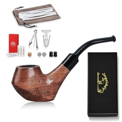 Afbeelding van Joyoldelf tabakspijp set, creatieve houten met pijpreiniger, pijpaccessoires, bonus een pijpentas geschenkdoos