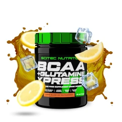 Afbeelding van Scitec Nutrition BCAA + Glutamine Xpress Essentieel aminozuurmengsel met 5g 2:1:1 BCAA&#039;s Verrijkt Taurine, 300 g, Long island ijsthee