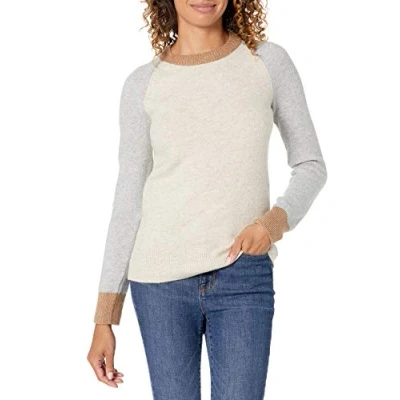 Afbeelding van Amazon Essentials vrouwen Classic fit Soft Touch Long Sleeve Crewneck trui,Havermout Grijs Kleurblok,S M