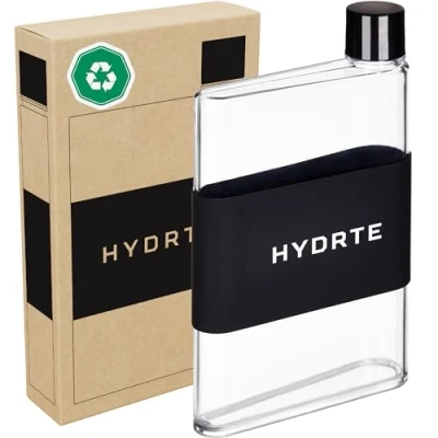 Afbeelding van Hydrte De platte waterfles Lekvrije BPA vrij plastic ultieme handtas dunne Past in elke tas (480 ml, nero zwart)