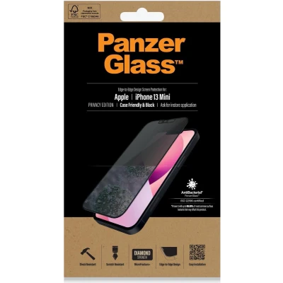 Afbeelding van Screenprotector Apple iPhone 13 Mini: PanzerGlass Anti Bacterial Privacy Case Friendly