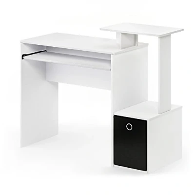 Afbeelding van Furinno Econ Multifunctioneel thuiskantoor computerbureau met legplank en lade, hout, wit/zwart, 40,01 x 86,61 cm