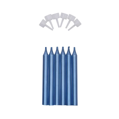 Afbeelding van Taartkaarsjes met houders Blauw 6st.