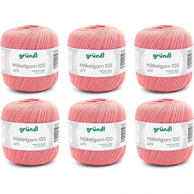 Afbeelding van Gründl Haakgaren 100 Uni (gemerceriseerd katoengaren om te haken, van 100% katoen, g/566 m, naalddikte: 1,5 2, 6 x g), zalm, 30 21 11 cm