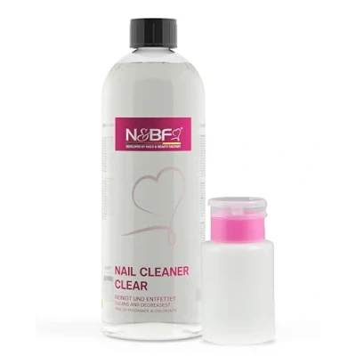 Afbeelding van NAILS FACTORY N&amp;BF Nagelreinigingsset 1000 ml + dispenser 70% isopropanol alcohol isopropylalcohol voor gelnagels nagelreiniger cosmetisch zuiver reinigen en ontvetten (roze, 150 ml)