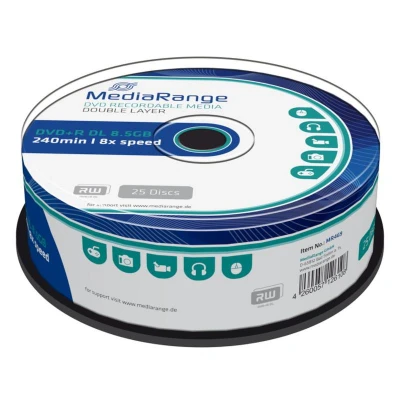 Afbeelding van DVD+R 8,5 GB MEDIA RANGE Double Layer 8x Speed Cakebox 25 stuks