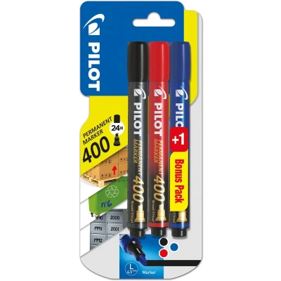 Afbeelding van Pilot permanent marker 400, blister met 3 stuks (2 + 1 GARTIS) in geas