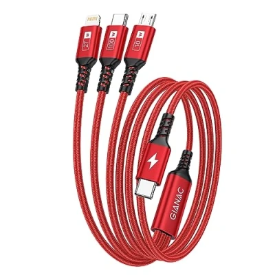Afbeelding van 100 W USB C naar Multi oplaadkabel [1,2 M] 3 in 1 snellaadkabel met E Mark Chip [100W] + Micro [10W] Lightning [27W] voor Galaxy S23/iPad Pro,