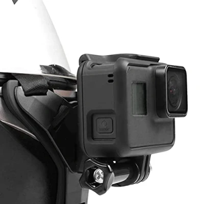 Afbeelding van EMNIMQ Motorhelm houder, actiecamera, helmbevestiging, verstelbare antislip helmkinsteun, gebogen helmhouder, compatibel met GoPro Hero/Yi/DJI en andere actiecamera&#039;s, zwart