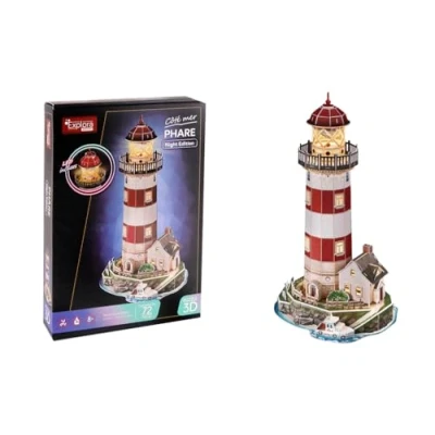 Afbeelding van EXPLORA Vuurtoren Lichtgevende 3D Puzzels 540055 72 Stukken Niveau 6 Zonder Lijm of Schaar Educatief Bouwspel Kinder Cadeau Model Vanaf 8 jaar