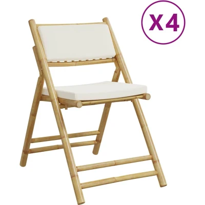 Afbeelding van vidaXL Bistrostoelen 4 st inklapbaar met kussens bamboe crèmewit