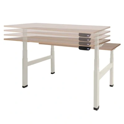 Afbeelding van Dextro plus duo zit/sta 180x80cm, electrisch hoogte verstelbare werkplek, H poot frame. Frame kleur aluminium (RAL9006) en blad Halifax eiken.