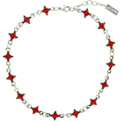 Afbeelding van Behave Korte zilver kleurige ketting met oranje stenen