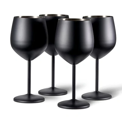 Afbeelding van Oak &amp; Steel 4 RVS Wijnglazen (540 ml, 21 cm) Onbreekbare Cocktailglazen in Zwart, Mat Stijlvol Cadeau voor Vrienden Familie