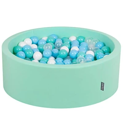 Afbeelding van KiddyMoon Schuim Ballenbak Voor Kinderen Met Ballen Ø 7 Cm, Munt:Licht Turkoois Wit Transparant Babyblue,90X30cm/200