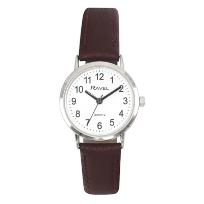 Afbeelding van Ravel Unisex Classic Everyday Horloge Analoge Quartz R0129, Bruin/zilveren tint/witte wijzerplaat met cijfers, 36mm case, riem