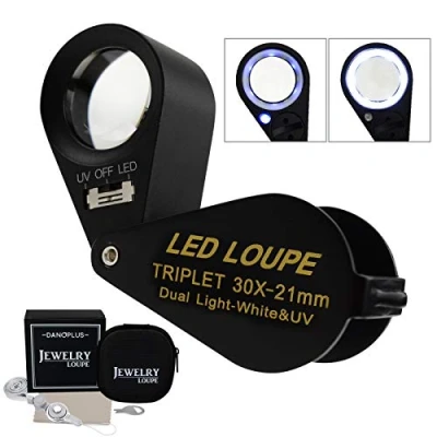 Afbeelding van 30x Vergrootglas Sieraden Loep LED UV Licht 21Mm Triplet Lens Optische Glas Pocket Gem Tool Juwelier, Stempel Filatelist, Munt Numismatische