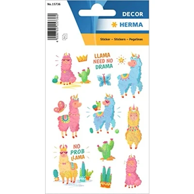 Afbeelding van HERMA 15736 Grappige dierstickers voor kinderen, Lama No drama (24 stickers, papier, glinsterend) zelfklevend, permanent hechtende etiketten met motief meisjes en jongens, kleurrijk