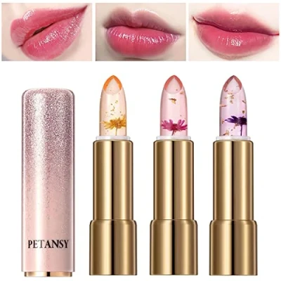 Afbeelding van Sitovely PH kristalgelei, bloemenlippenstift, magische temperatuurwisseling, lippenstift met bloemen, vochtinbrengende crème, transparante kleurverandering, lippenbalsem geschenkdoos