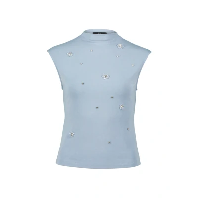 Afbeelding van zero MIT Strass UND BLÜTEN Tshirt print, Dames, Maat: 36, Patch bluegrey