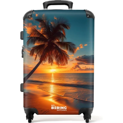 Afbeelding van NoBoringSuitcases.com® Koffer groot Rolkoffer lichtgewicht Palmboom bij zonsondergang Reiskoffer met 4 wielen Grote trolley XL 20 kg bagage