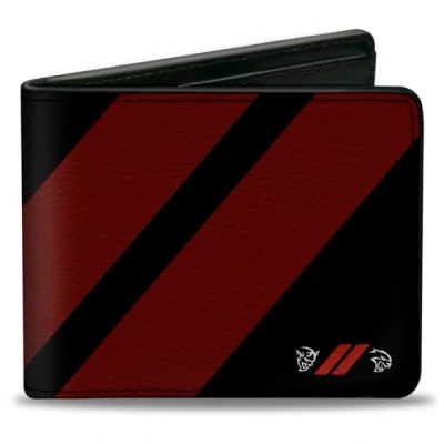 Afbeelding van Buckle Down Bifold Wallet Dodge, 10 x 8,9 cm, Dodge Bifold, Rhombus Stripe Demon Hellcat Icon Zwart Rood Wit, Vegan Leer