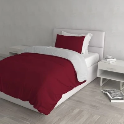 Afbeelding van Italian Bed Linen Natuurlijke Kleur Dekbedovertrek Set met Doubleface Effen Tas Sheet en Kussensloop, 100% Katoen, Bordeaux/Lichtgrijs, enkel