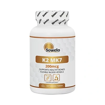 Afbeelding van Sowelo Vitamine K2 MK7 I 200 mcg Voedingssupplement Beschermt de bloedsomloop tegen ziekten versterkt het skelet 120 tabletten