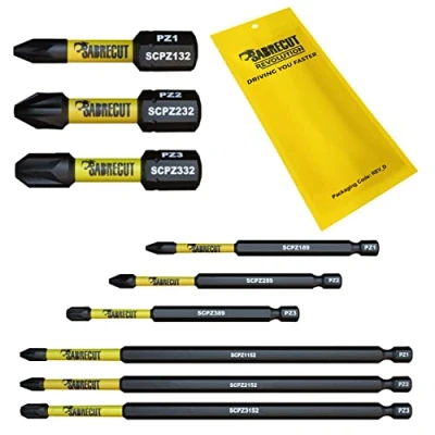 Afbeelding van 9 x SabreCut SCRK9PZ 32 mm 89 152 PZ1 PZ2 PZ3 Pozidriv Heavy Duty magnetische slagschroevendraaier bitset compatibel met Dewalt Milwaukee Bosch Makita en meer