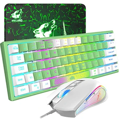 Afbeelding van ZIYOU LANG Witte gaming toetsenborden muis met muismat, 60% toetsenbord muizen gaming, RGB Led Mosue, USB verlichte en mechanisch gevoel, voor PC Mac Laptop Computer,