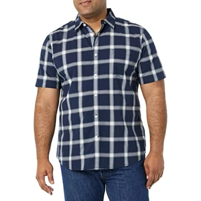 Afbeelding van Amazon Essentials Heren Slim Fit Poplin Shirt met korte mouwen, marineblauw wit Buffalo Plaid, X Large