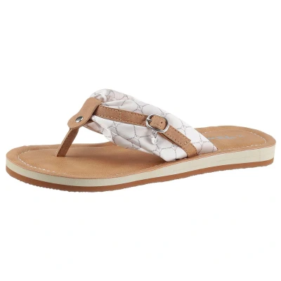 Afbeelding van Tamaris 1 27109 42 platte damessandalen, Cream logo., 38 EU