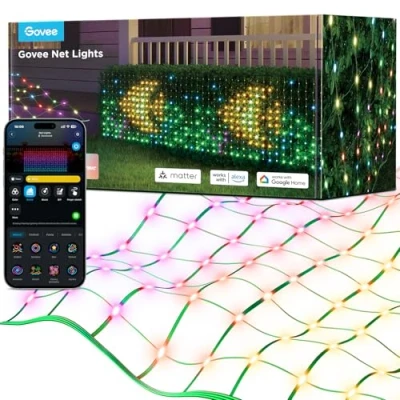 Afbeelding van Govee Outdoor Net Lights, 0.88x2.86M met RGBIC en DIY functies, 240 LED&#039;s Smart Lights 64 modi voor kerststruiken, IP65 waterdicht, compatibel Alexa Google Assistant, groene draad