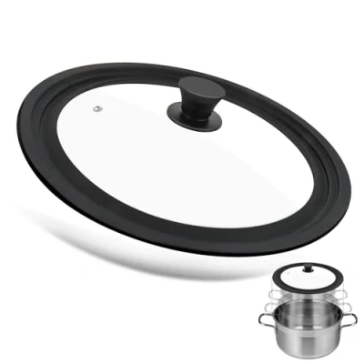 Afbeelding van universeel deksel zwart, glazen voor potten en pannen met een diameter van 28/30/32 cm, hittebestendig siliconen rand stoomgat, veelzijdig koken