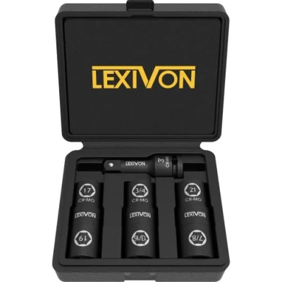 Afbeelding van LEXIVON 1/2 Inch Impact Socket Set, 6 totale Lug Nut Size Innovatieve Flip ontwerp voor de meest voorkomende &amp; Metrische maten Cr Mo staal = volledig slagvast (LX 111)