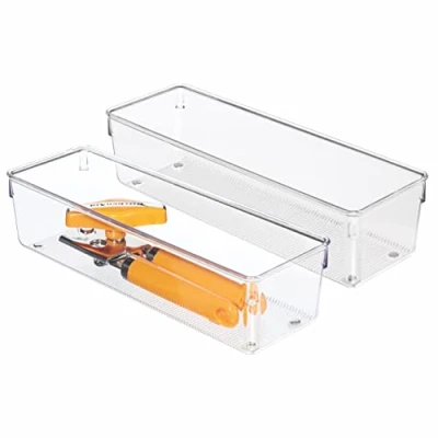 Afbeelding van iDesign Linus organizer lade, grote kunststof lade inzet, pak van 2 accessoires dozen, transparant, 10 x 30 7,6 cm