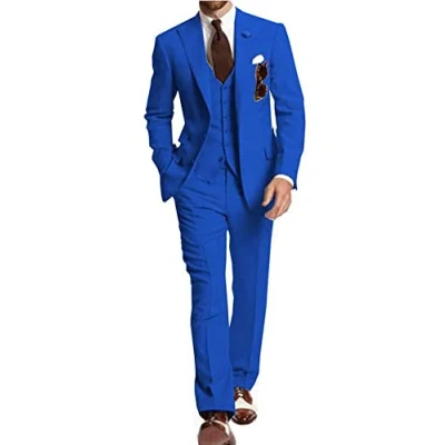 Afbeelding van Slim Fit Heren 3 delig pak piek revers jas broek vest bruiloft smoking business pak, koningsblauw, 52
