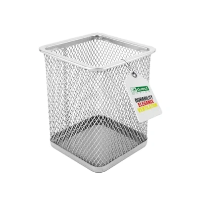 Afbeelding van D.RECT Metalen pennenkoker, pennenhouder vierkant van draadmetaal mesh multifunctionele beker voor balpen kantoor/school, zilver