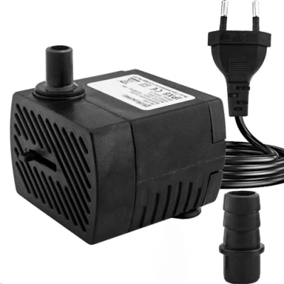 Afbeelding van Mini waterpomp (350 l/h, 5 W), ultrastille aquariumpomp met hoge slag, fonteinpomp 1,5 m netsnoer, 2 sproeiers voor aquaria, vijver, fonteinen, beelden, hydrocultuur