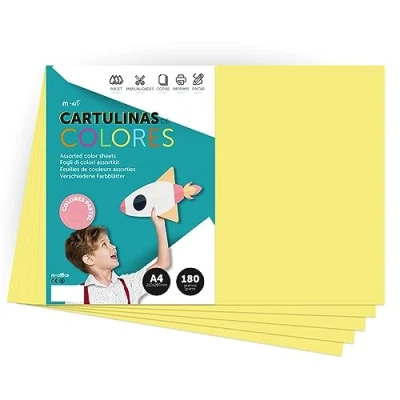 Afbeelding van Cartulina de Colores, A4 Color Pastel, Folios Colores 180gr para Manualidades, Imprimir tus Documentos y Diseños Creativos, Pastel · m office (x250, amarillo)