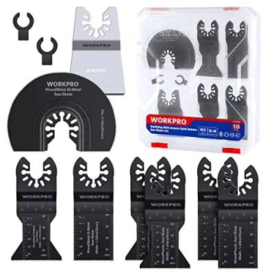 Afbeelding van WORKPRO Multifunctionele gereedschapsschijven 10 stuks, Bi metaal materiaal oscillerende gereedschapsschijven, accessoires voor metaal, hout, kunststof, gipsplaten, geschikt BOSCH, FEIN, Milwaukee
