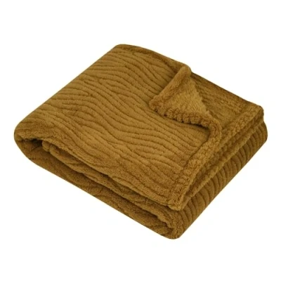 Afbeelding van stof Textiles Plaid / bankdeken bedsprei Columbia camel 180 x 220 cm zachte polyester 2 persoons