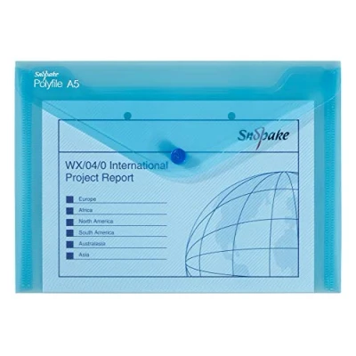 Afbeelding van Snopake A5 Polyfile Popper Portemonnee met Drukknoopsluiting Blauw [Pack van 5] Ref: 11360
