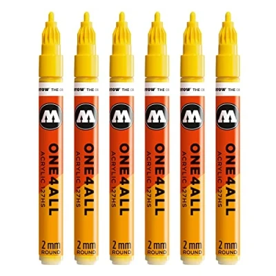 Afbeelding van Molotow Acrylmarker One4All 127HS (2 mm punt, zeer dekkend en permanent, UV bestendig, voor bijna alle ondergronden) #006 zinkgeel, verpakking van 6