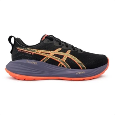 Afbeelding van Asics Gelcumulus 27 Hardloopschoenen voor op de weg, Heren, Maat: 42.5, Black/coral reef Kunststof/ textiel