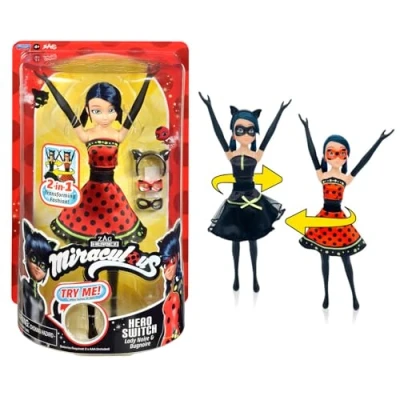 Afbeelding van Bandai Miraculous Ladybug Transformation pop 26 cm die verandert in een zwarte dame en bug speelgoed beweegbare met 2 outfits voor kinderen vanaf 4 jaar