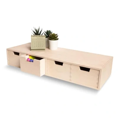 Afbeelding van Creative Deco Mini Houten Kist met 4 Laden Opbergkast Onbeschilderd Multiplex 56 x 20,5 10 cm Perfect voor Opbergen, Decoupage en Decoreren